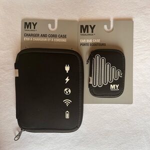 NWT MY TAGALONGS Black Ear Bud and Charger & Cord Case Set